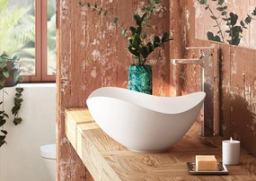 Lavabo da appoggio Ohtake ROCA irregolare in ceramica L 54 x H 18.5 x P 37.5 cm bianco lucido