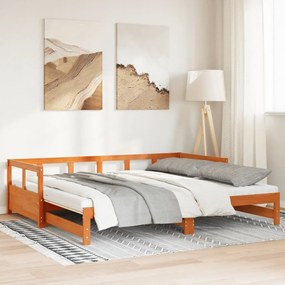Divano Letto Con Rotelle E Materasso Marrone Cera 90x190cm Pino /