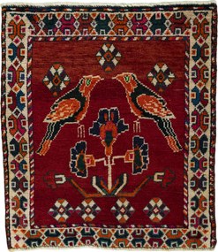 Shiraz Tappeto 60 x 70 Rosso (Iran) Annodato A Mano
