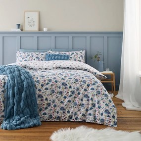 Biancheria da letto in flanella bianca e blu per letto matrimoniale 200x200 cm Ophelia Floral - Bianca