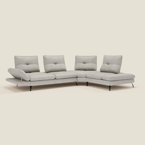 Ardex Divano Angolare - schienali traslanti e bracciolo regolabile in elegante tessuto impermeabile T06 grigio chiaro