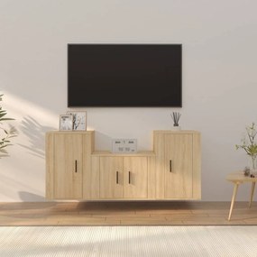 Set di mobili porta tv 3 pz rovere sonoma in legno multistrato