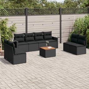 Set divani da giardino 9 pz con cuscini nero in polyrattan