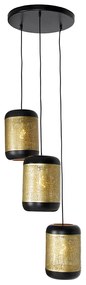 Lampadario vintage nero con ottone rotondo a 3 luci - Kayleigh