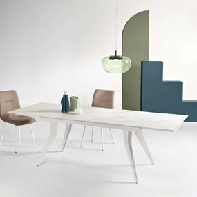 Tavolo allungabile 240 cm THOR con base metallo e piano effetto Marmo Bianco