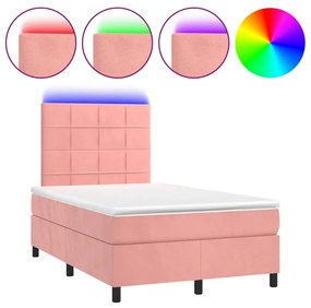 Letto a molle con materasso e led rosa 120x190 cm in velluto