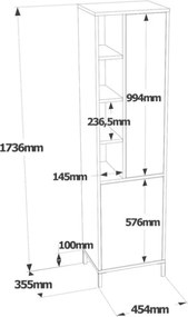 Colonna Bagno Multiuso Armadietto 45x36x174H Rovere E Bianco Flora