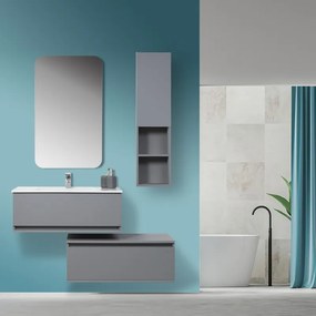 Mobile bagno sospeso grigio pastello 90x47 cm con specchio e ceramica inclusi