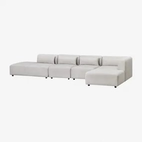 Divano Componibile Angolare In 4 Pezzi Con Chaise Longue Sinistra E Pouf Fogler Tessuto Grigio Chiaro - Sklum