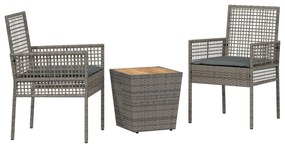 Set bistro da giardino 3 pezzi con cuscini grigio in polyrattan