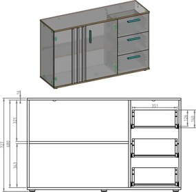 Credenza 120 Cm 2 Ante 3 Cassetti Listelli Rovere Toll Bianco Opaco