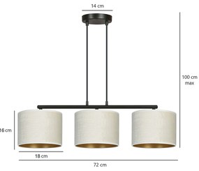 Lampadario 3 Luci Ganesha In Acciaio Nero E Paralumi In Tessuto Beige