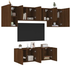 Mobili Tv A Muro 6pz Rovere Marrone İn Legno Multistrato /