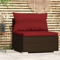 Divano Centrale da Giardino con Cuscini in Polyrattan Marrone cod mxl 70759