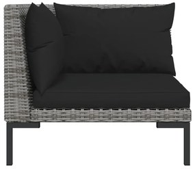 Set divani giardino 9 pz con cuscini in polyrattan grigio scuro