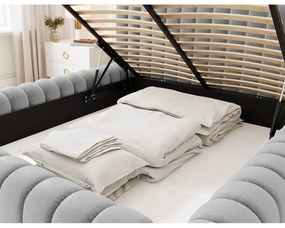 Letto matrimoniale imbottito grigio chiaro con contenitore e rete inclusi 140x200 cm Carilla – ELTAP