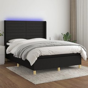 Letto a Molle con Materasso e LED Nero 140x190 cm in Tessuto