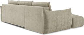 Divano angolare beige allungabile (con penisola a sinistra/con chaise lounge) con rivestimento in ciniglia Leila – Makamii