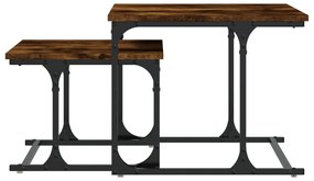 Tavolini impilabili 2 pz rovere fumo in legno multistrato
