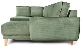 Divano angolare in verde chiaro allungabile (con penisola a sinistra/a forma di "U") con rivestimento in velluto a coste Tori – Bonami Selection