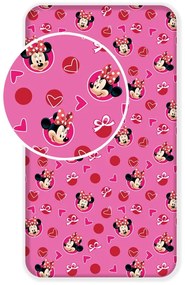 Lenzuolo con angoli per bambini rosa in cotone 90x200 cm Minnie "Hearts" – Jerry Fabrics