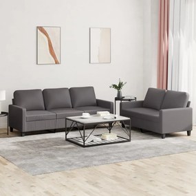 Set Di Divani 2 Pz Con Cuscini Grigio İn Similpelle /