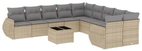 Set divani da giardino 11 pz con cuscini beige in polyrattan