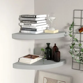 323923  floating corner shelves 2 pcs grey 35x35x3,8 cm mdf