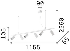 Lampadario Moderna Dynamite Metallo Bianco 6 Luci Gu10 7W 3000K Luce Calda