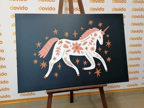 Stampa su tela – Unicorno fiabesco in stile folk