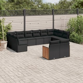 Set divani da giardino 12 pz con cuscini nero in polyrattan