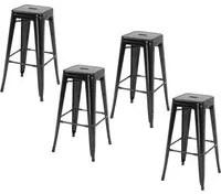 Set 4 Sgabelli Bar 43x43x76 cm con Poggiapiedi in Metallo Nero