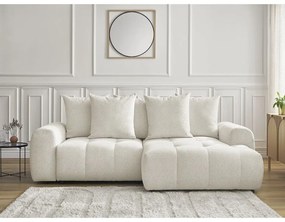 Divano angolare bianco allungabile/con contenitore (con penisola a destra/con chaise lounge) con rivestimento in ciniglia Roxelane – Bobochic Paris