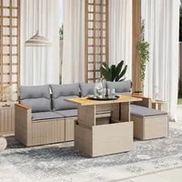 Set Divano da Giardino 6 pz con Cuscini Beige in Polyrattan 3276034