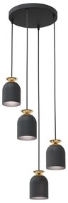 Lampadario Contemporaneo 4 Luci Bastet Base Tonda In Acciaio Nero E Oro