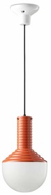 Sospensione Vintage Grande Decò Selaron Ceramica Arancio Poke 1 Luce E27
