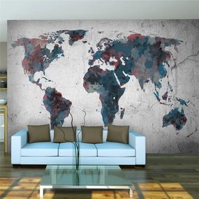 Fotomurale  World map on the wall  Colore Grigio, Dimensioni e Misure 200x154