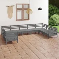 Set Salotto da Giardino 9 pz Grigio in Legno Massello di Pino 3083536