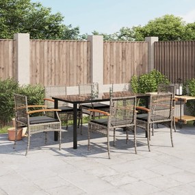 Set da pranzo da giardino 7 pz con cuscini in polyrattan grigio