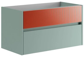 Mobile da bagno sotto lavabo Niwa verde frontale in vetro paprika laccato opaco L 89.5 x H 50 x P 45.5 cm 2 cassetti, lavabo non incluso