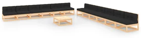 Set divani da giardino 13 pz con cuscini legno massello di pino