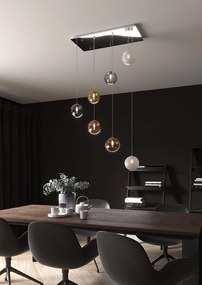 Lampadario Contemporaneo Eclipse Metallo Cromo Vetro Multicolor 7 Luci G9