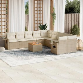 Set divani da giardino 11 pz con cuscini beige in polyrattan