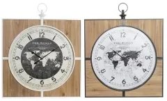 Orologio da Parete DKD Home Decor Nero Bianco Ferro Vintage 60 x 4,5 x 60 cm Legno MDF Mappamondo (2 Unità)