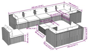 Set Divani da Giardino 10 pz con Cuscini in Polyrattan Grigio