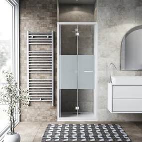 Porta doccia pieghevole Record, L 72-76 cm x H 195 cm x SP 6 mm, profilo bianco, vetro smerigliato