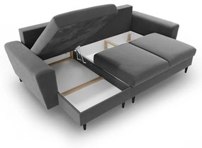 Divano angolare grigio chiaro allungabile e con contenitore con rivestimento in velluto Kyoto – Cosmopolitan Design