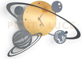 Orologio da parete di design sistema solare fango,oro trasparente