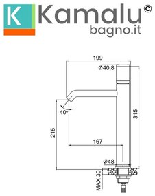 Kamalu - Miscelatore lavabo alto finitura cromo con dettaglio in marmo nero | MARMO-NERO