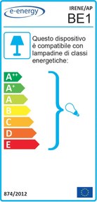 Applique 1xE14 Montatura Marrone Vetro Nuvolato Paglierino E-Energy Irene...